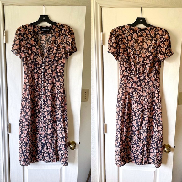 Realisation The Monica Silk Floral Midi Dress Fantasy Black Pink Small EUC - Picture 2 of 14